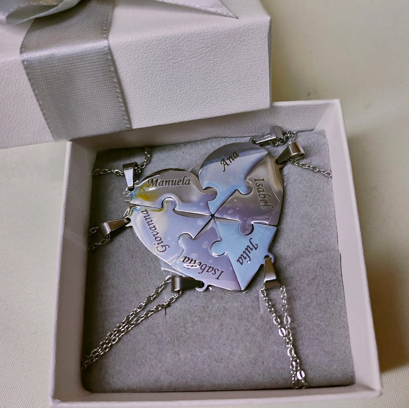 Colar Puzzle Personalizável - Minha Família - Gravação a Laser - Banhado a ouro