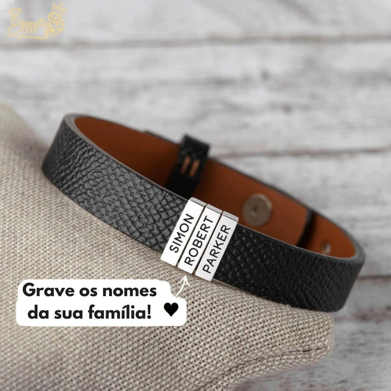 Pulseira Personalizada - Dia Dos Pais Couro + Aço Inox - Gravação a laser - Oferta especial 50% off + Frete Grátis somente hoje!