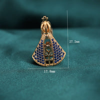 Colar Nossa Senhora Aparecida - Cravejado em Zircônias - Designe Duplo - Azul e Branco