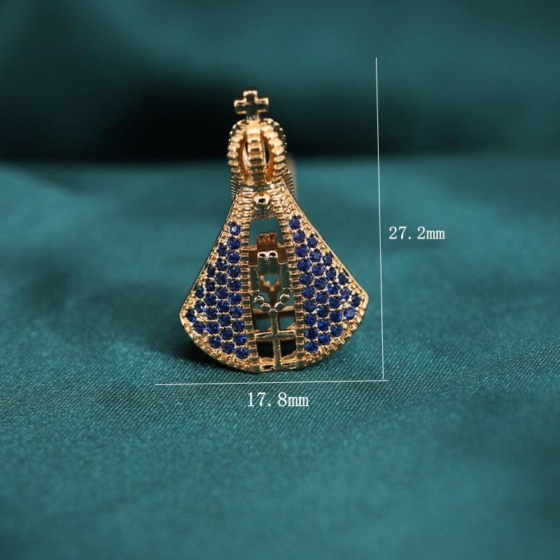 Colar Nossa Senhora Aparecida - Cravejado em Zircônias - Designe Duplo - Azul e Branco