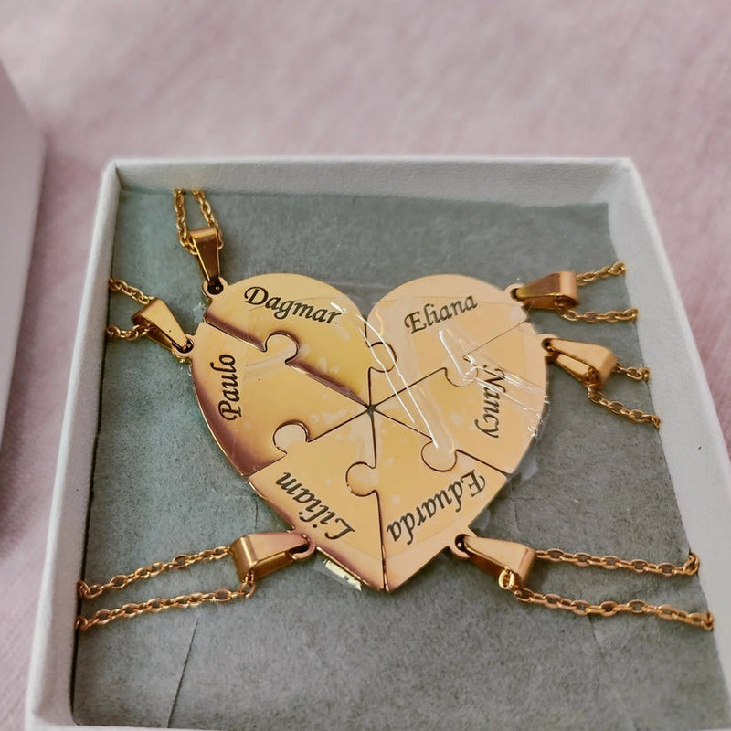 Colar Puzzle Personalizável - Minha Família - Gravação a Laser - Banhado a ouro