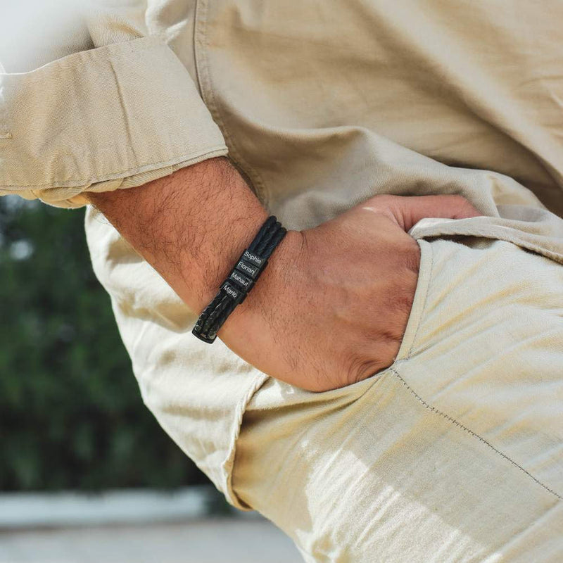 Pulseira Personalizada Pai Herói | Couro + Aço Inoxidável | Oferta Especial Dia Dos Pais ❤️