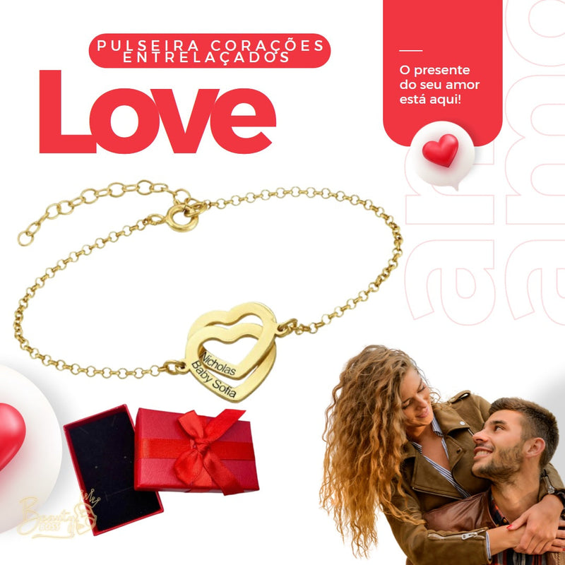 Pulseira Corações Entrelaçados Personalizável - Gravação a Laser | Oferta Especial Dia Dos Namorados! ♥