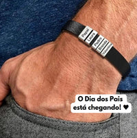 Pulseira Personalizada - Dia Dos Pais Couro + Aço Inox - Gravação a laser - Oferta especial 50% off + Frete Grátis somente hoje!