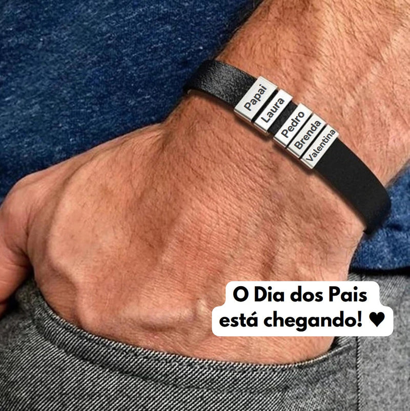 Pulseira Personalizada - Dia Dos Pais Couro + Aço Inox - Gravação a laser - Oferta especial 50% off + Frete Grátis somente hoje!