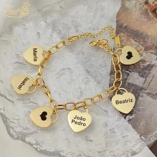 Pulseira Corações da Vida - Personalizável - Gravação a Laser - Aço Inoxidável | Oferta Especial! ♥
