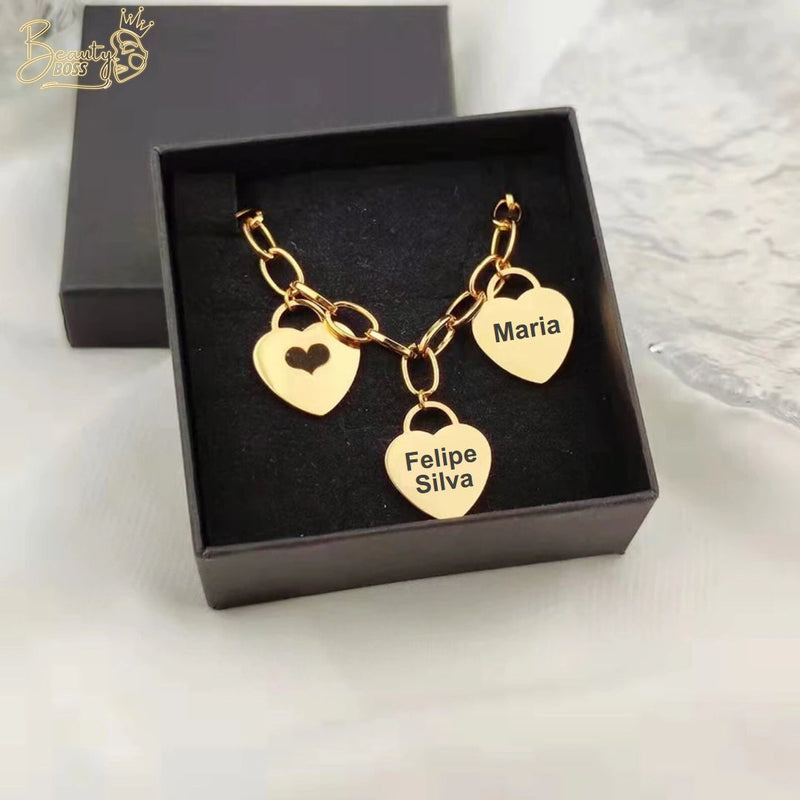 Pulseira Corações da Vida - Personalizável - Gravação a Laser - Aço Inoxidável | Oferta Especial! ♥