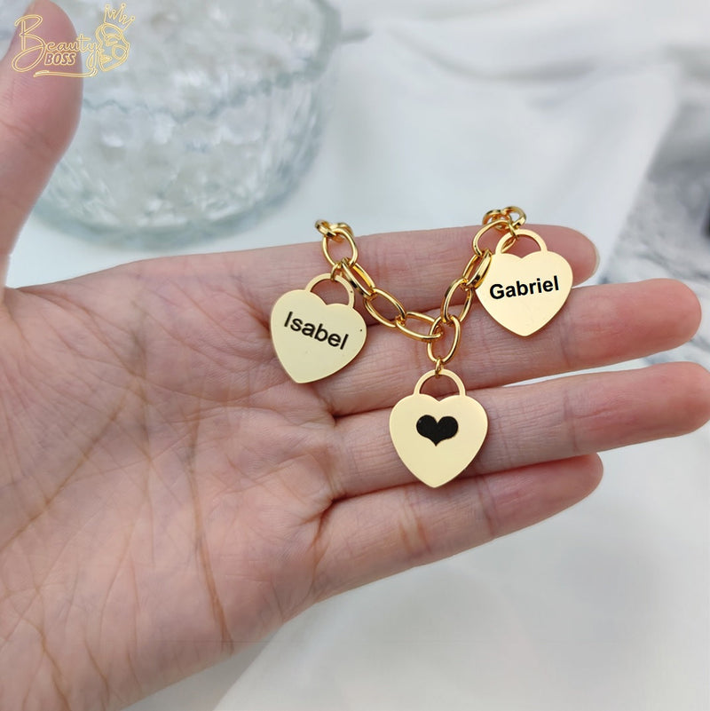 Pulseira Corações da Vida - Personalizável - Gravação a Laser - Aço Inoxidável | Oferta Especial! ♥