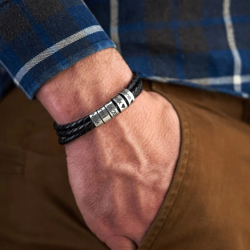 Pulseira Couro Personalizável - Aço Inoxidável | Gravação a Laser - Oferta Especial 50% OFF + Frete Grátis Somente Hoje!